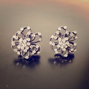 Express Large Black & Diamond Floral Stud Earrings
